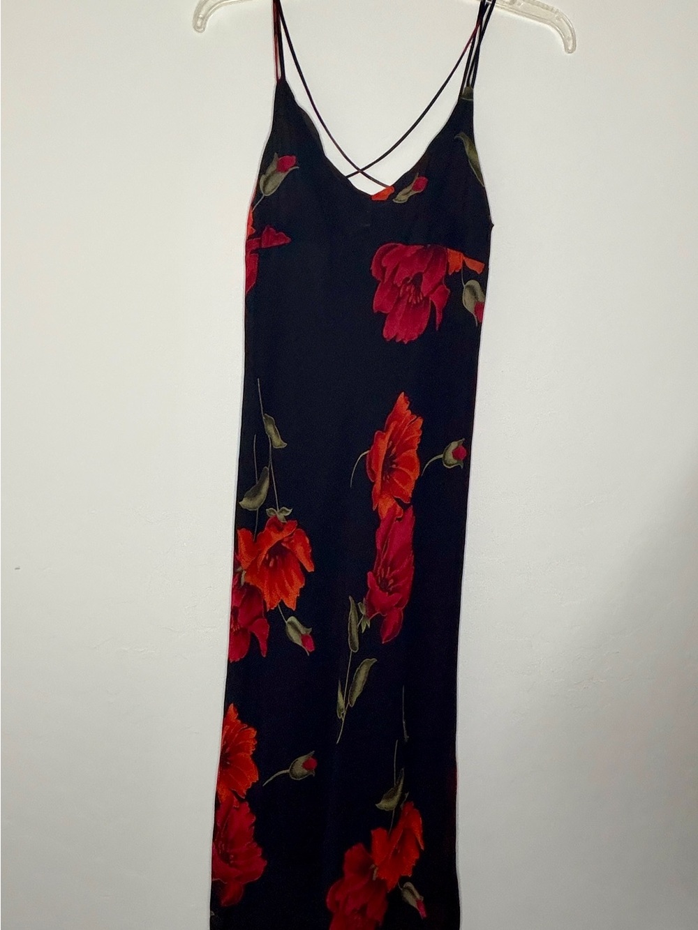 Rampage Black Maxi Slip Dress with Red Floral Print